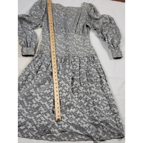 Saks‎ 5th Ave Vintage Adelel Simpson Gray Long Sleeve Zip Back Dress  Size 10 - Picture 11 of 16